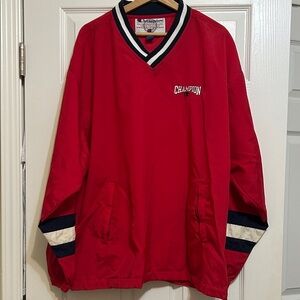 Vintage Champion Red V-Neck Pullover with Navy & White Trim CL